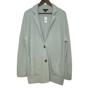 NWT Ann Taylor Light Green Sweater Blazer 2 Button Pockets Closet Staple Large‎